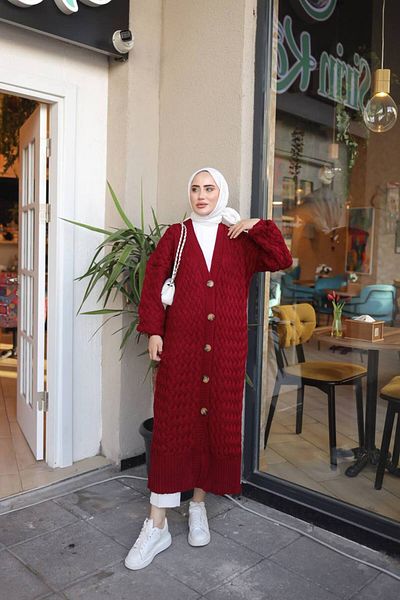 Pamuk Butik Women's Full Length Button-Closure Knitted Cardigan