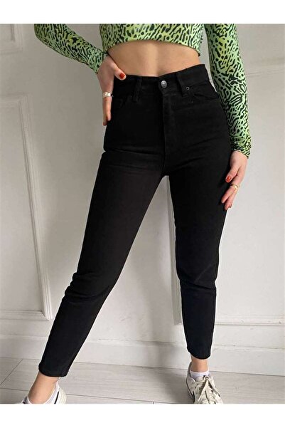 TugsatTasarTekstil Lora xst Black Extra Visok struk Boyfriend ženske Mom farm...