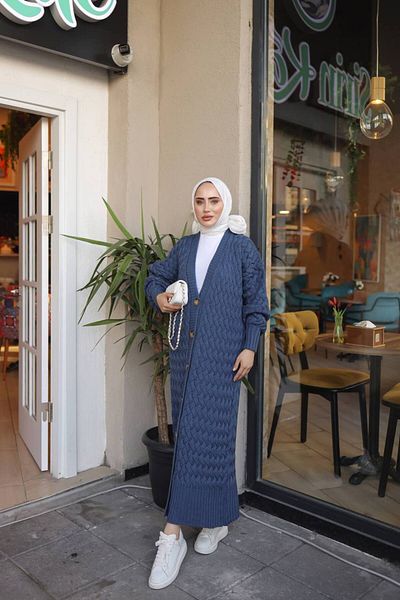Pamuk Butik Γυναικεία Πλεκτά Πλεκτά Ζακέτα Μπλε με κουμπιά σε όλο το μήκος