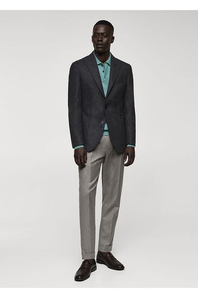 MANGO Man Melange Pure Wool Blazer Jacket