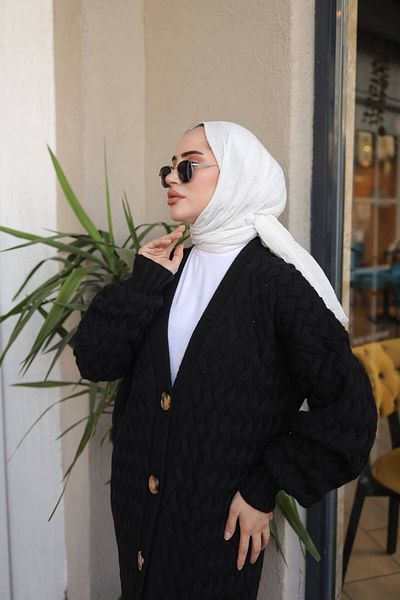 Pamuk Butik Γυναικεία Πλεκτά Ζακέτα Μαύρη με κουμπιά πλήρους μήκους