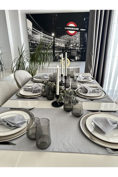 Decamor home Linen Textured Gray Runner Short Runner