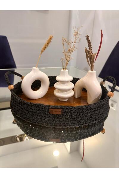 Süs Dükkanı Model de tavă neagră din plasă decorativă și lemn