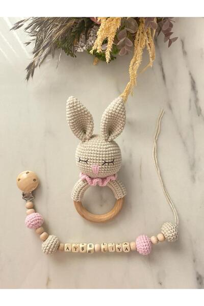 Zey's Amigurumi Amigurumi Tavşan Örgü Emzik Zinciri Ve Çıngırak