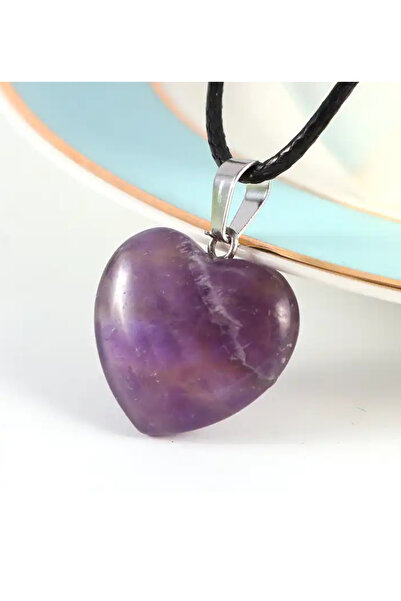 NBS Beautiful Naturel Stones Ametist Kolye Kalp Doğal Taş ( Pozitif Enerji , Yaşam Enerjisi )
