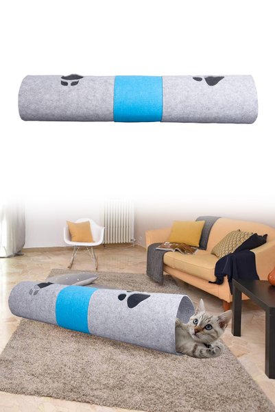 UTKU TASARIM Blue Gray Long Cat Tunnel Pet Toy 1 Meter Cat Playground