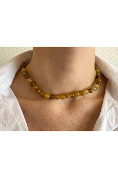 NehirTaş Sertifikalı Akik Taşı Doğaltaş Kolye 8 Mm