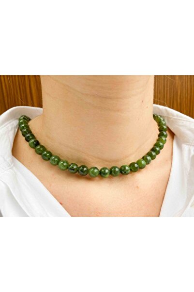 NehirTaş قلادة من الحجر الطبيعي المعتمد من اليشم مقاس 10 مم