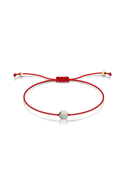 alberaccessories Ay Taşı 925 Ayar Gümüş Altın Kaplama Kırmızı Şans İp Doğal T...