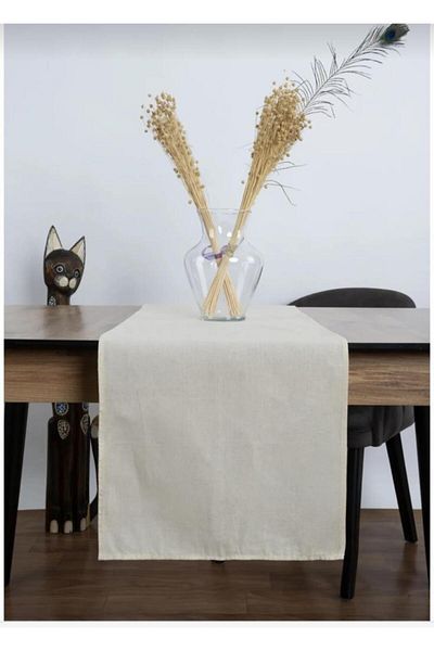 ALTINPAMUK Vintage Beige Linen Runner Cover - Organic Raw, 40x140