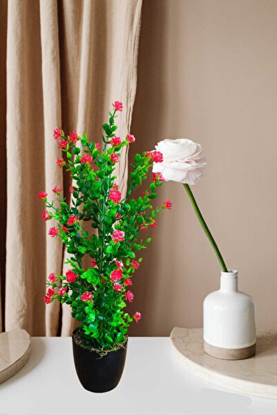 Cennet Home Mineli şimşir Ağacı 50 cm canlı renkli yapay çiçek siyah plastik saksıda