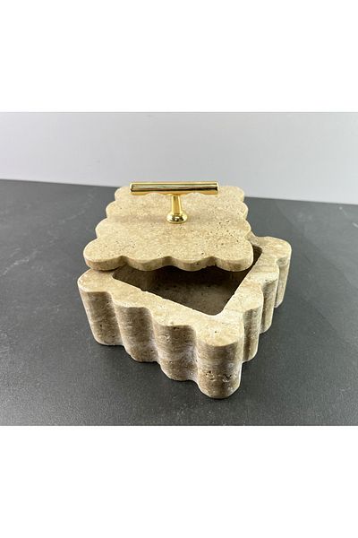 Modestmar Natural Travertine Marble Bowl, Marble Jewelry Box, Marble Organizer Gold Coral, Edge Detailed