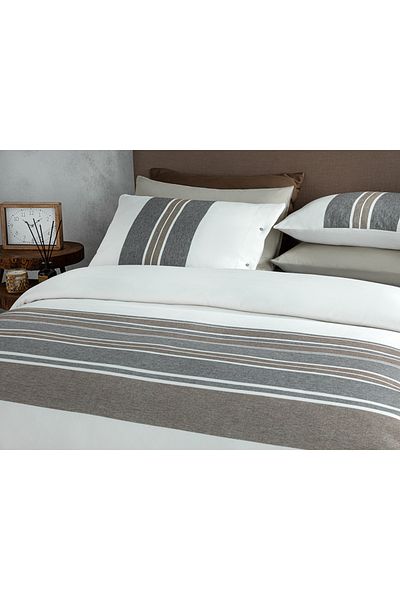 English Home Комплект за легло Lenjerate De Pat - 200x220 см Cosy Stripe Winter Soft за двама, кафяво-антрацит