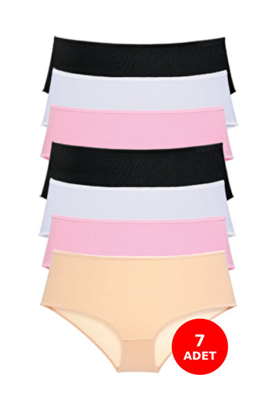 DonAtletella Kadın Yüksek Bel Renkli Pamuklu Casual Külot 7' Li Paket
