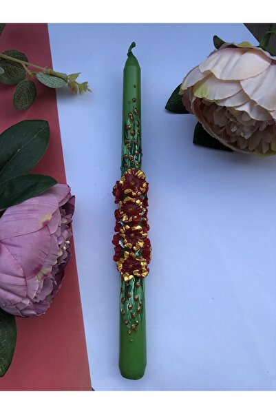 Elif Design Yeşil çiçekli yılbaşı şamdan mumu/yeniyıl mum