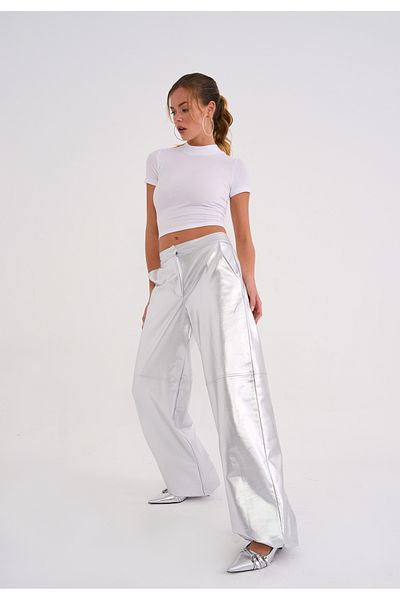 La Sarta Pantaloni de damă de culoare argintie Shine