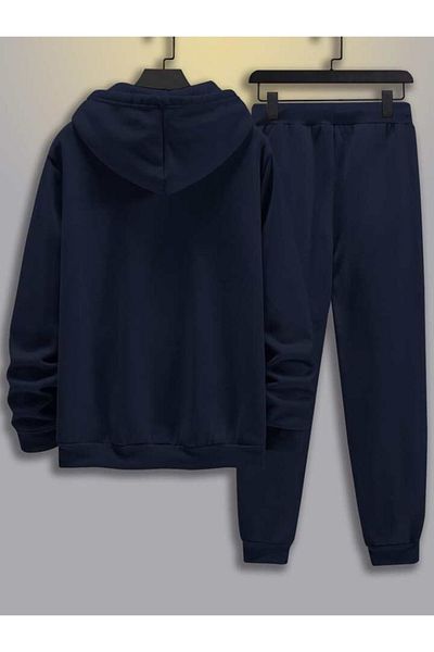 DUBU BUTİK Unisex tepláková souprava s kapucí v námořnické modré oversize