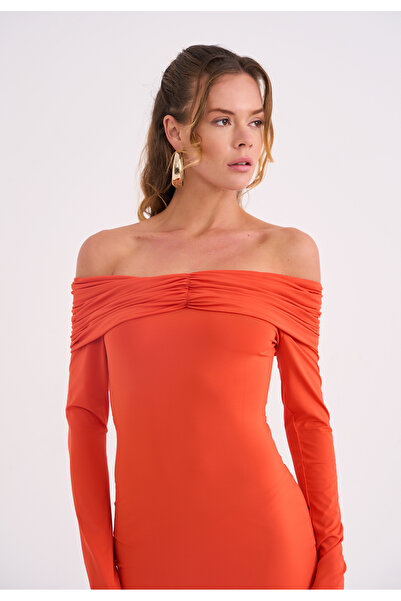 La Sarta Bellagio Kadın Düşük Omuzlu Nar Çiçeği Jarse Elbise