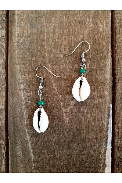 özde dekor Real Seashell, Colorful Beaded Earrings (GREEN)