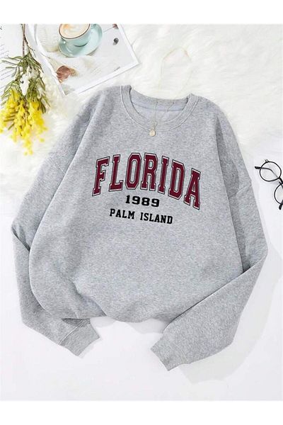Touz Φούτερ zolid wear Florida Printed Grey Unisex Oversize Crew Neck Φούτερ