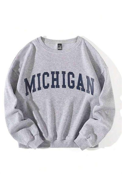 Touz Φούτερ LAGOM FASHION Michigan με στάμπα γκρι Unisex Oversize με λαιμόκοψη