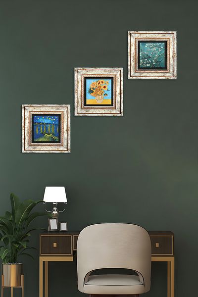 Pinecone Van Gogh Stone Wall Painting Framed Wall Decor 3 Piece Painting Set Wall Art Tk3-506