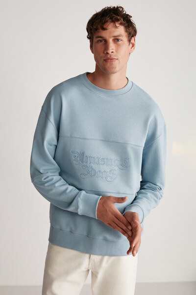 GRIMELANGE Ανδρικό μπλουζάκι Drago Oversize Fit Piece μπροστά με κεντημένο στρογγυλό γιακά