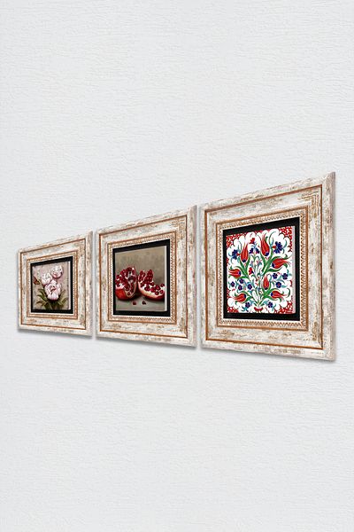 Pinecone Tile Art Tulip, Butterfly Flower, Pomegranate Stone Wall Painting Framed Wall Decor 3 Piece Set Tk3-1246