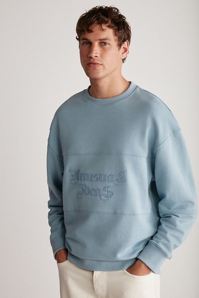 GRIMELANGE Pánská mikina Drago Oversize Fit s vyšívaným kulatým límečkem vpředu