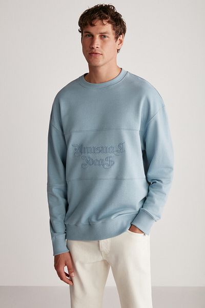GRIMELANGE Pánská mikina Drago Oversize Fit s vyšívaným kulatým límečkem vpředu