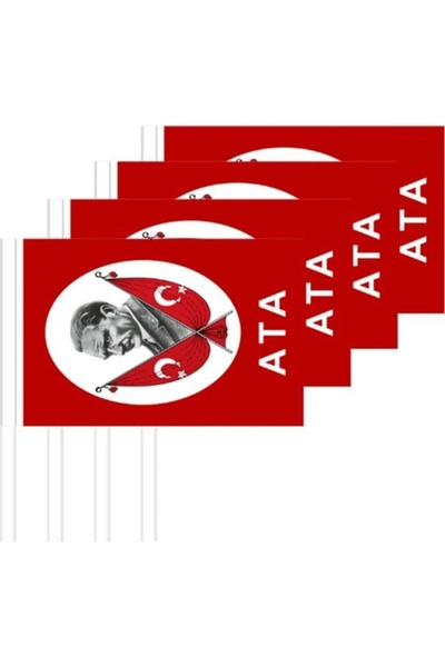 tüftürük Buket Bayrak 100 Adet Sopalı Atatürklü Türk Bayrağı Çubuklu El Kağıdı