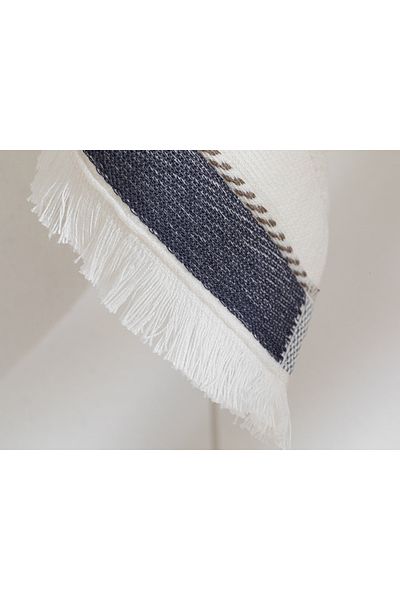English Home Lucina 30x40 Cm Cotton Fringed Hand Towel - Ecru-Navy Blue