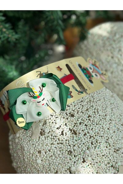QUEEN AKSESUAR New Year Christmas Special Design Christmas Deer with Deer Decorated Pearl Children's Baby Hair Band Tiara with Elastics