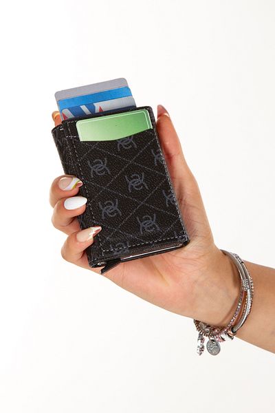 Newish Unisex Text Patterned Anti-Theft Rfid Protected Vegan Leather Wallet and Card Holder