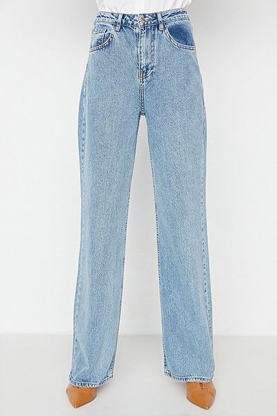 ByCukurovaFrango Valencia Snow Wash Lycra albastru deschis Super Extra Talie înaltă Picior largi Palazzo Jeans largi