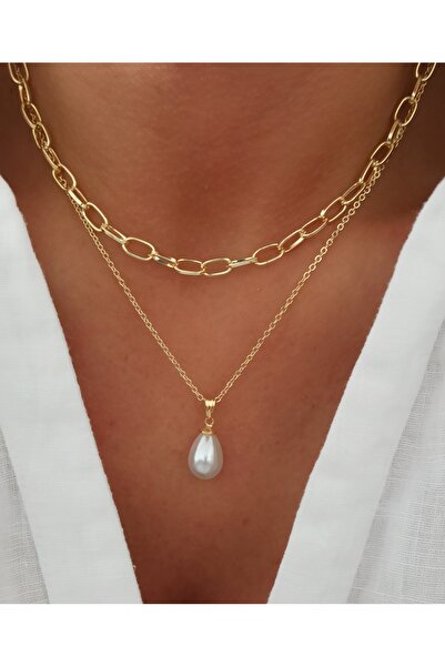 Drop Pearl Necklace Chain Set