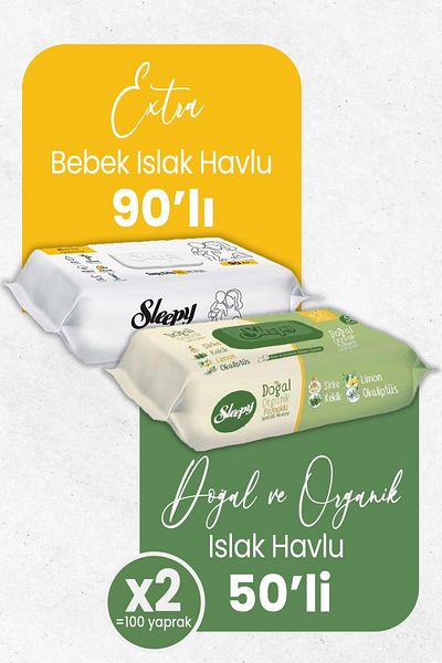 Sleepy Natural Organic Wet Towels for Extra Baby 90S and 50S - X 2 (100 Sheets)
