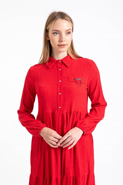 Esswaap Broş Detaylı Elbise Kırmızı