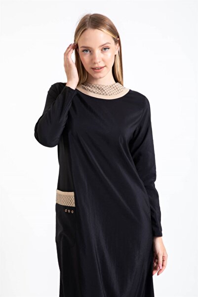 Esswaap Paraşüt Kumaş Elbise Siyah