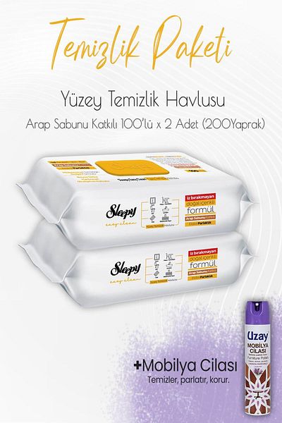 Sleepy Düvenci Cleaning Package 6 (Soap Soap Cleaning Towel 200 Sheets and Furniture Polish)