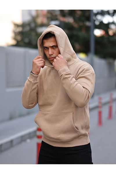 Kozik Ανδρική κρέμα Full Oversize Kangaroo Pocket 3 Thread Ανδρική φούτερ με κουκούλα