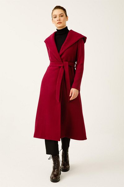 Esswaap Φαρδύ με κουκούλα μπροστά δεμένο παλτό Chanel Boy Fuchsia
