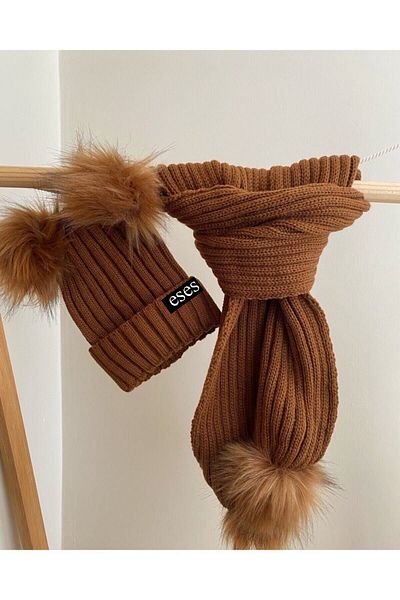 ESES BEBE Dětská/Baby Tan Scarf-Beanie Set