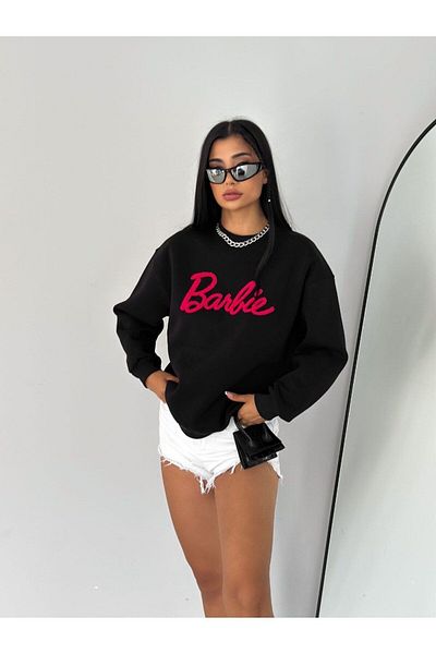 PALPİTO Hanorac oversize cu imprimeu Berbie negru de damă