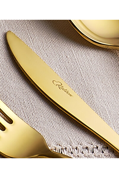 kalben Amore Titanium Shiny Gold 7 Piece Single Fork Spoon Knife Set