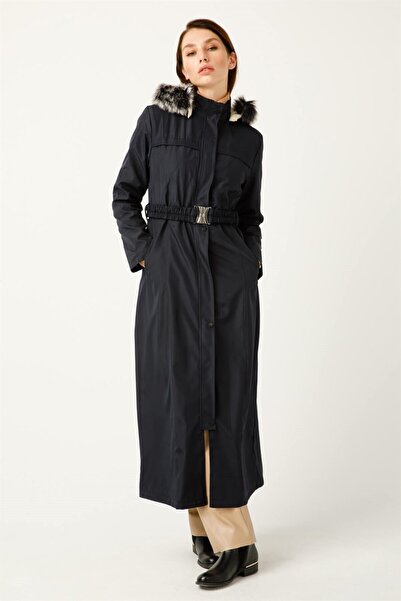 Esswaap Üst Bölümü Dikiş Detaylı Içi Kürk Kaplı Bondit Parka Lacivert