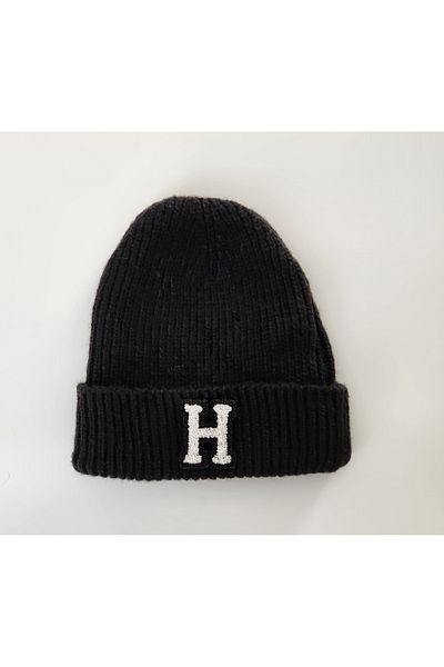 initialess Mohair Folded Wool Beret with Letter H