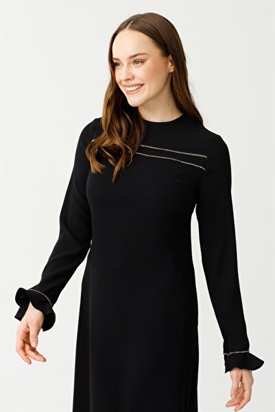 Esswaap Yırtmaç Ve Şık Biye Detaylı Pantolon Ve Uzun Tunikli Takım Siyah