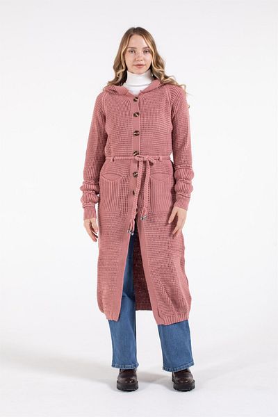 Esswaap Μακριά ζακέτα Dusty Rose με διπλή τσέπη με κουκούλα