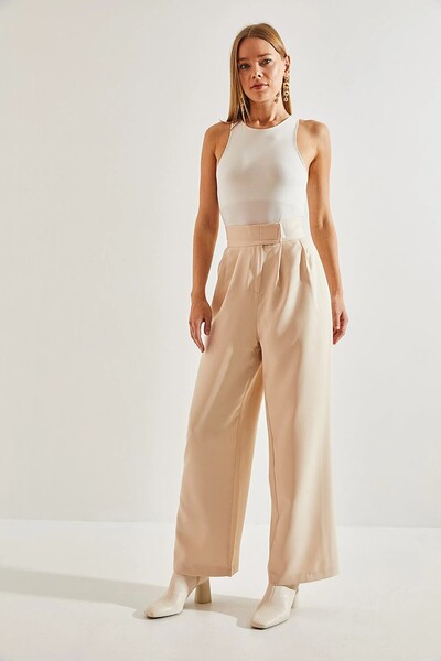 HARMONY GLOBAL Γυναικείο Παντελόνι Palazzo Full Lycra Crepe Fabric με λάστιχο μέσης και velcro